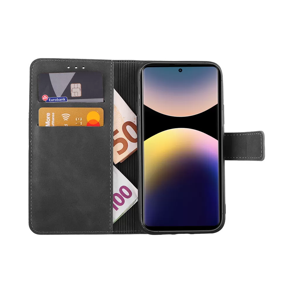 LIME ΘΗΚΗ XIAOMI REDMI NOTE 14 PRO 4G 6.67" ESSENTIAL MAGNET BOOK STAND CLIP GREY - Image 5
