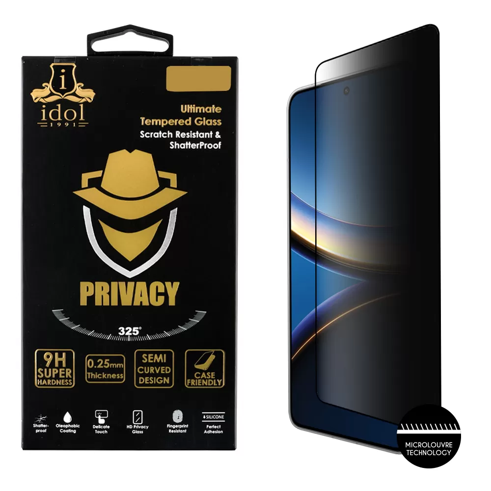IDOL 1991 TEMPERED GLASS XIAOMI POCO F7 PRO 6.67" 9H 0.25mm PRIVACY ANTISPY SEMI CURVED FULL GLUE BLACK