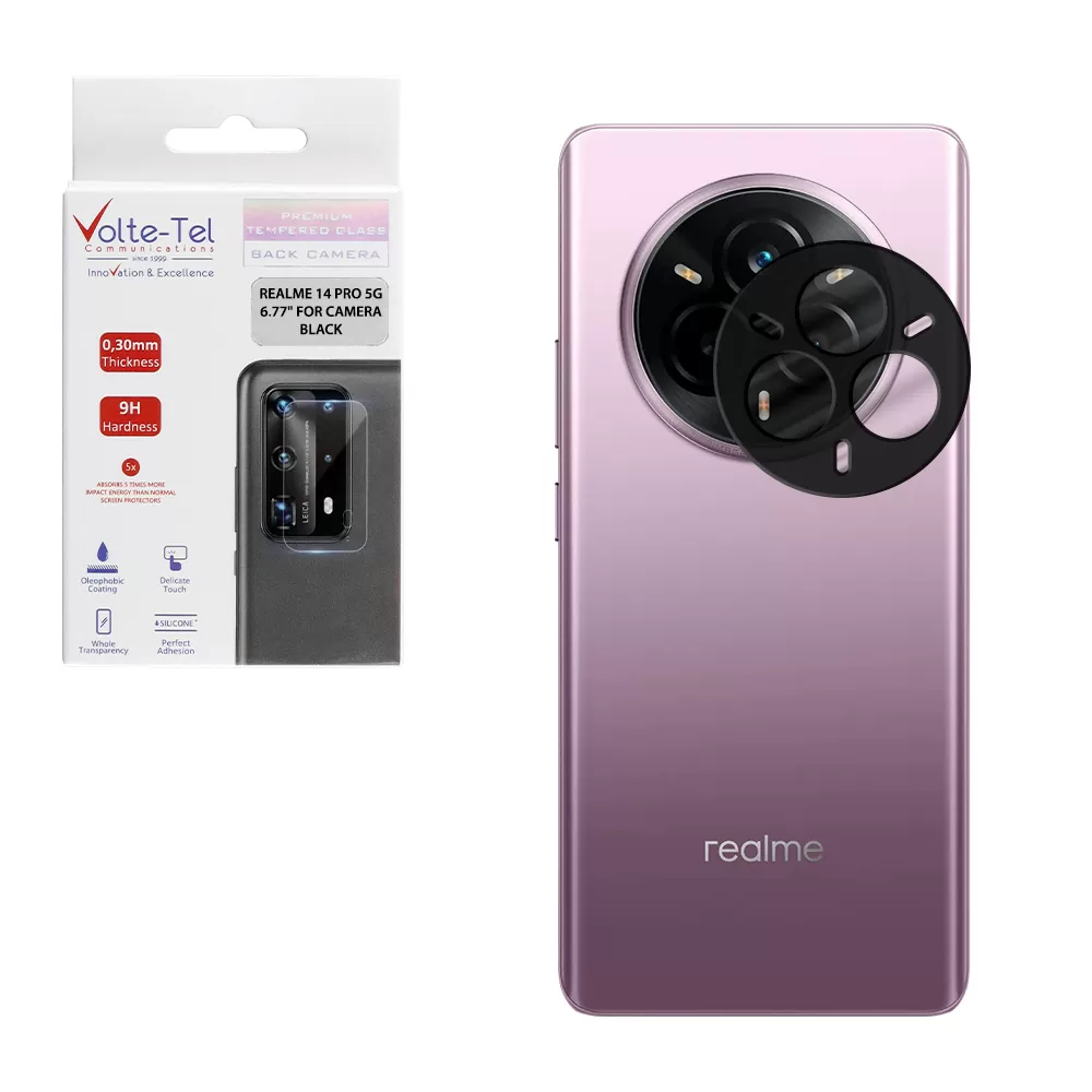 VOLTE-TEL TEMPERED GLASS REALME 14 PRO 5G 6.77" 9H 0.25mm 3D CURVED FOR CAMERA BLACK