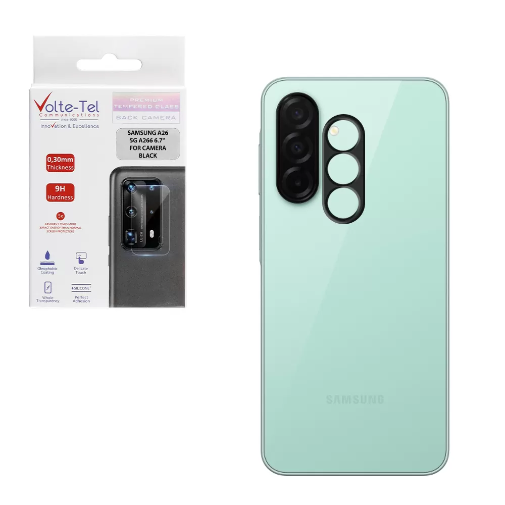 VOLTE-TEL TEMPERED GLASS SAMSUNG A26 5G A266 6.7" 9H 0.25mm 3D CURVED FOR CAMERA BLACK