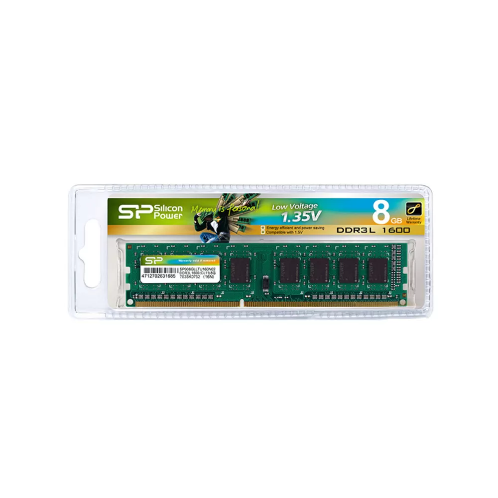 SILICON POWER ΜΝΗΜΗ DDR3L 1600 CL11 LOW VOLTAGE U-DIMM 1.35V 8GB 512Mx8 SR 1600MHz SP008GLLTU160N02 - Image 2