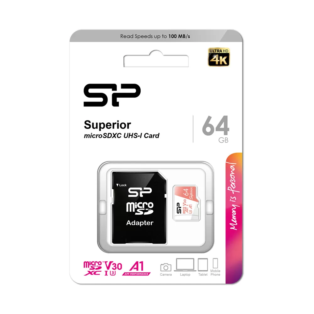 SILICON POWER micro SDΧC 64GB CLASS 10 UHS-1 U3 V30 SUPERIOR R100/W80 MB/S + SD ADAPTOR SP064GBSTXDV3V20SP - Image 2