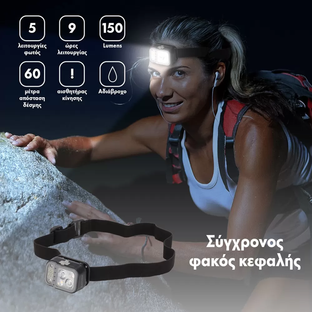 PHILIPS ΦΑΚΟΣ ΚΕΦΑΛΗΣ ΕΠΑΝΑΦΟΡΤΙΖΟΜΕΝΟΣ ΑΔΙΑΒΡΟΧΟΣ IPX4 5 ΛΕΙΤΟΥΡΓΙΕΣ ΡΥΘΜΙΣΗΣ ΦΩΤΟΣ SFL2001RH/GRS ΜΕ 150 LUMENS ΜΑΥΡΟΣ - Image 2