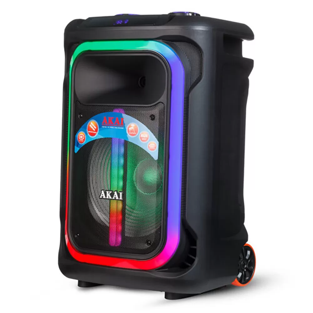 AKAI ABTS-15 PRO VOLCANO PARTY SPEAKER ΦΟΡΗΤΟ ΗΧΕΙΟ ΤΡΟΛΕΪ BLUETOOTH ΜΕ LED, USB, SD, AUX, FM, AWS 75W RMS ΓΙΑ ΚΑΡΑΟΚΕ - Image 6