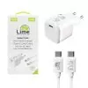 LIME TYPE C GAN PD 3.0 SUPER FAST TRAVEL LTC54W 54W 5V-9V 4.0A/12V 3.5A/20V 2.7A+ΦΟΡΤΙΣΗΣ-DATA LCC04 TYPE C TO TYPE C 78W WHITE