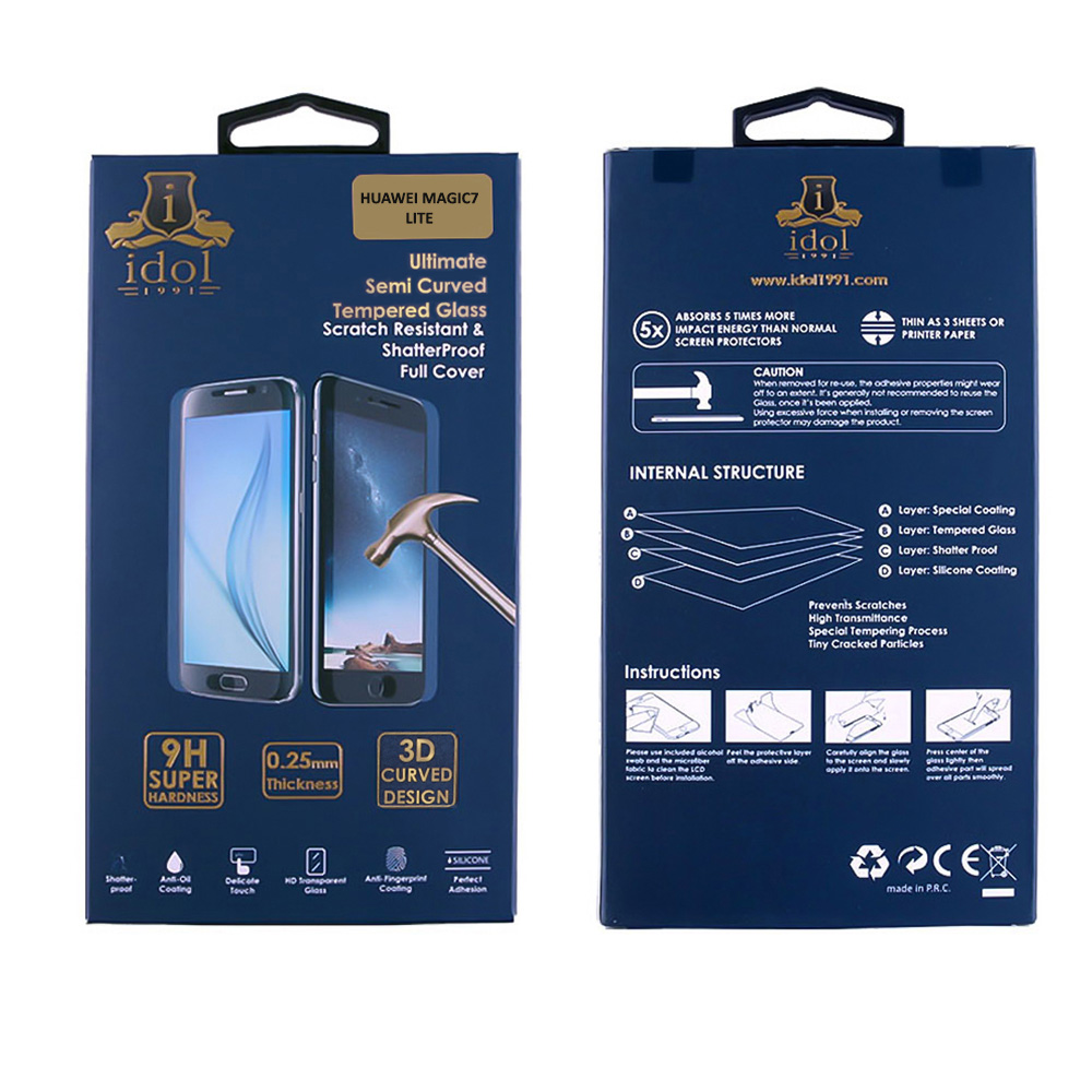 IDOL 1991 TEMPERED GLASS HUAWEI MAGIC7 LITE 6.78" 9H 0.30mm GLAMOUR FULL COVER 3D FULL GLUE FINGER UNLOCK BLACK+SQUEEZY CARD - Image 2