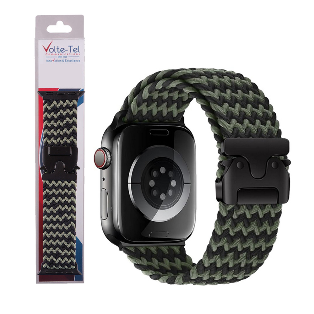 VOLTE-TEL VT144 ΛΟΥΡΑΚΙ ΡΟΛΟΓΙΟΥ ΣΥΜΒΑΤΟ ΜΕ APPLE WATCH 42/44/45/46/49mm BRAIDED PARACHUTE BUCKLE BLACK-KHAKI