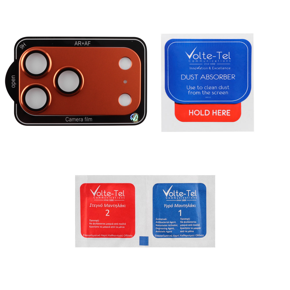 VOLTE-TEL CAMERA GLASS COVER IPHONE 17 PRO MAX 6.9" 9H 0.30MM 3D AR ALUMINIUM-ELECTROPLATING FRAME ORANGE - Image 3