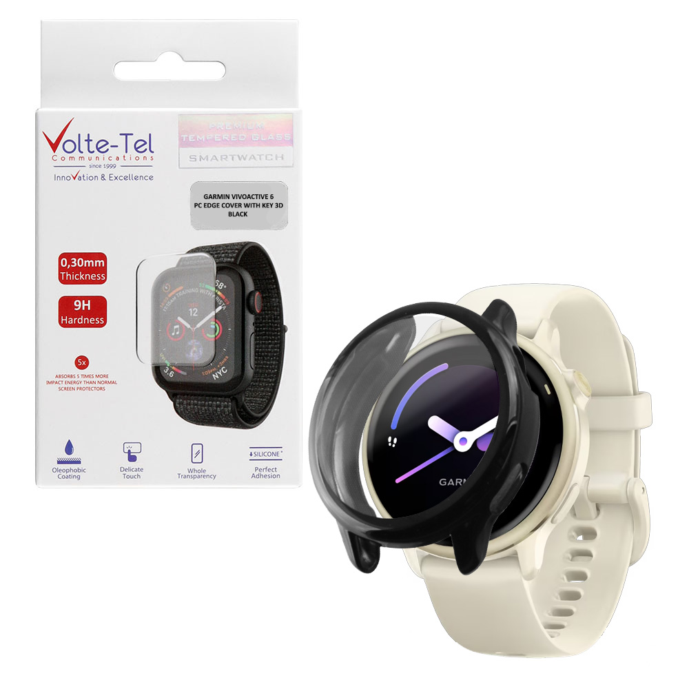 VOLTE-TEL TEMPERED GLASS GARMIN VIVOACTIVE 6 1.2" 9H 0.30mm EDGE COVER WITH KEY 3D FULL COVER BLACK
