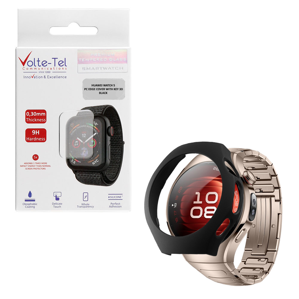 VOLTE-TEL TEMPERED GLASS HUAWEI WATCH 5 42mm 1.38" 9H 0.30mm PC EDGE COVER WITH KEY 3D FULL GLUE FULL COVER BLACK
