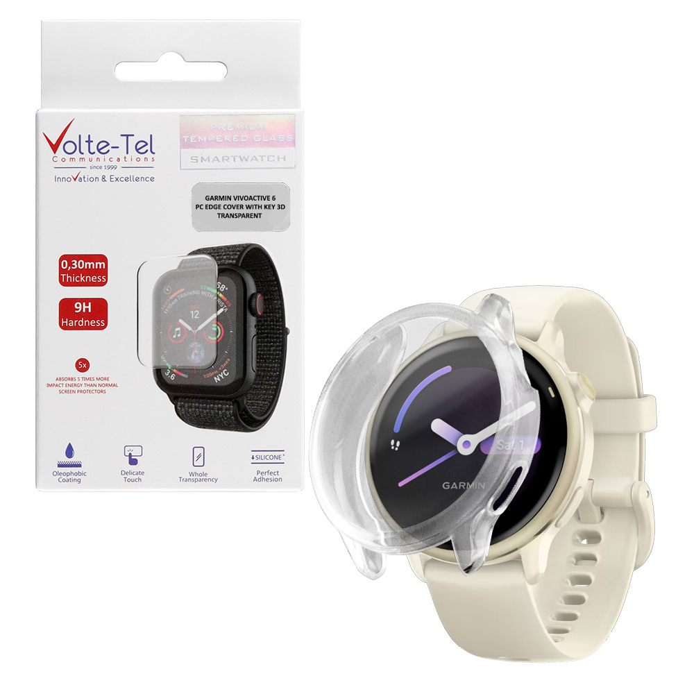 VOLTE-TEL TEMPERED GLASS GARMIN VIVOACTIVE 6 1.2" 9H 0.30mm EDGE COVER WITH KEY 3D FULL COVER TRANSPARENT