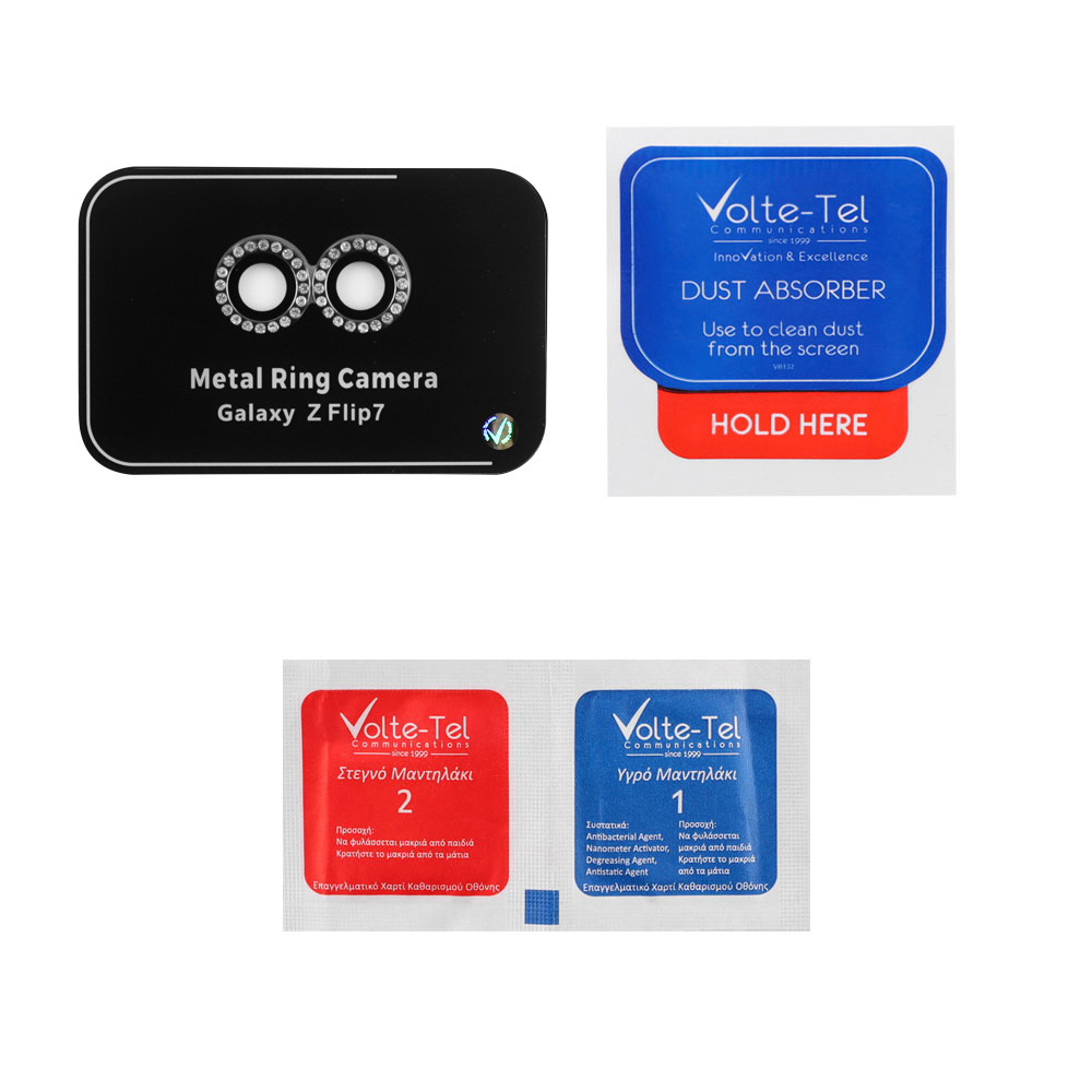 VOLTE-TEL CAMERA GLASS COVER SAMSUNG Z FLIP 7 5G F766 6.9" 9H 0.33MM EASY APPLICATION WITH STRASS BLACK - Image 3