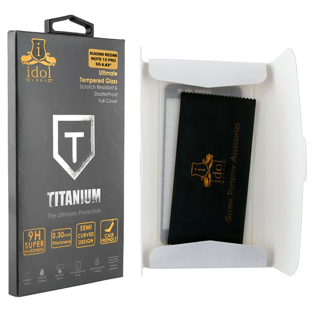 IDOL 1991 TEMPERED GLASS XIAOMI REDMI NOTE 15 PRO 5G 6.83" 9H 0.25mm TITANIUM SEMI CURVED FINGER UNLOCK FULL GLUE BLACK - Image 4