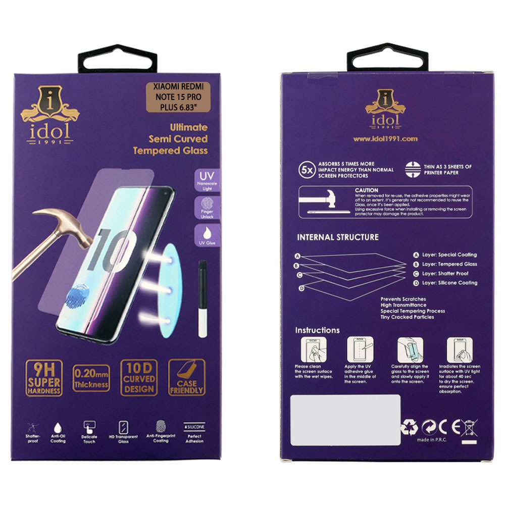 IDOL 1991 TEMPERED UV GLASS XIAOMI REDMI NOTE 15 PRO PLUS/POCO M8 PRO 6.83" 9H 0.20mm 10D SEMI WITH GLUE-TOOL FINGER UNLOCK F - Image 2