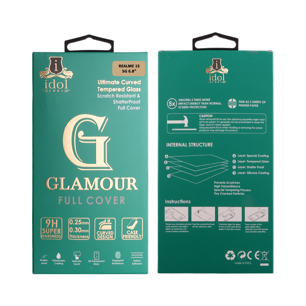 IDOL 1991 TEMPERED GLASS REALME 15 5G 6.8" 9H 0.30mm GLAMOUR 3D EDGE GLUE FINGER UNLOCK BLACK - Image 2