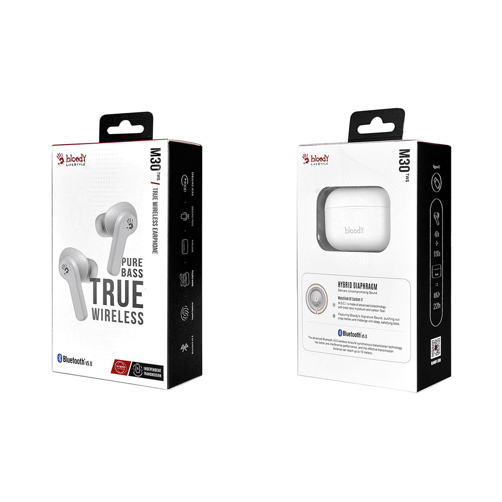 BLOODY BLUETOOTH STEREO M30 TWS HEADSET V5.0 IPX4 ΑΔΙΑΒΡΟΧΑ ΜΕ ΘΗΚΗ ΦΟΡΤΙΣΗΣ - ΜΕΤΑΦΟΡΑΣ WHITE GR - Image 2