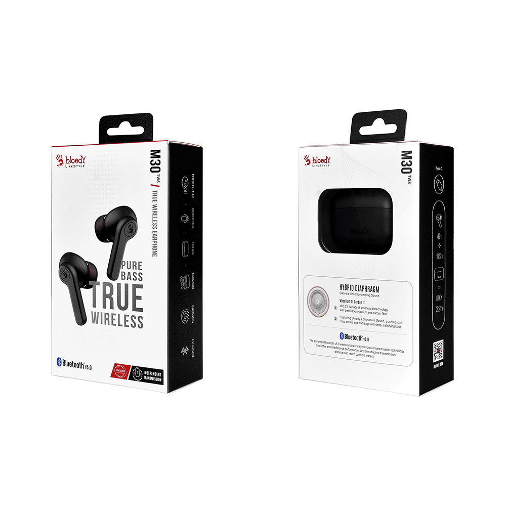 BLOODY BLUETOOTH STEREO M30 TWS HEADSET V5.0 IPX4 ΑΔΙΑΒΡΟΧΑ ΜΕ ΘΗΚΗ ΦΟΡΤΙΣΗΣ - ΜΕΤΑΦΟΡΑΣ BLACK GR - Image 2