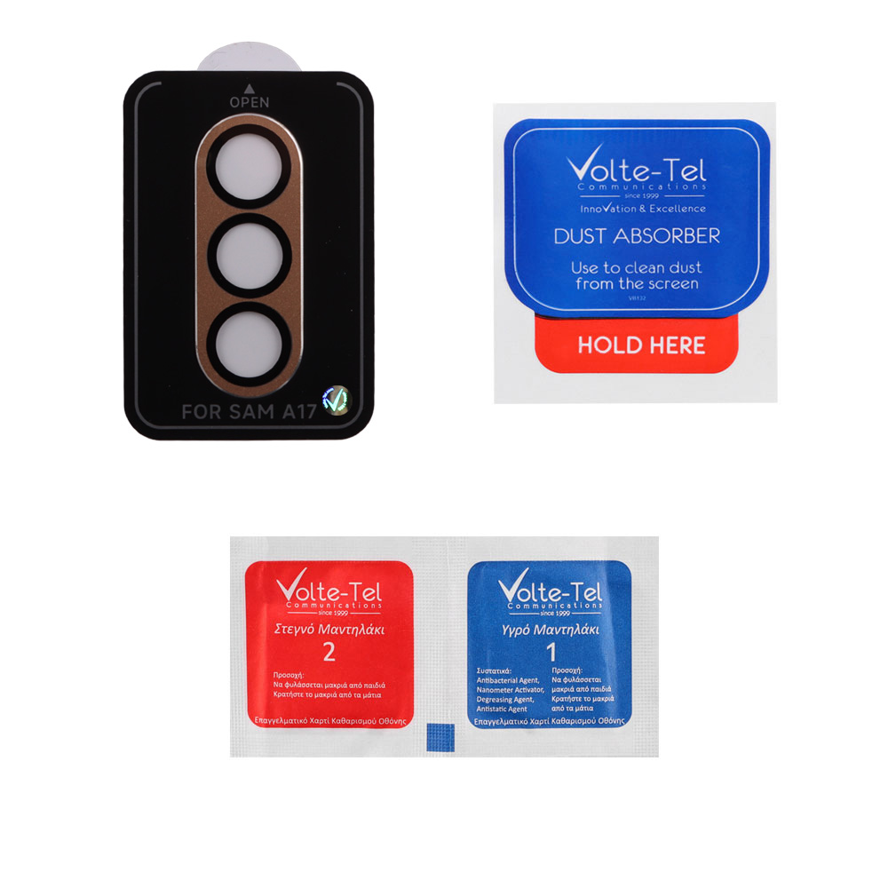 VOLTE-TEL CAMERA GLASS COVER SAMSUNG A17 4G A175/A17 5G Α176 6.7" 9H 0.30MM 3D AR ALUMINIUM-ELECTROPLATING FRAME GOLD - Image 3