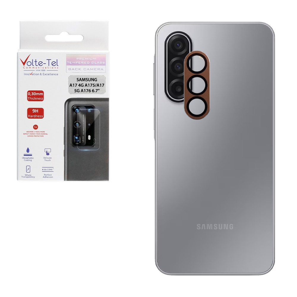 VOLTE-TEL CAMERA GLASS COVER SAMSUNG A17 4G A175/A17 5G Α176 6.7" 9H 0.30MM 3D AR ALUMINIUM-ELECTROPLATING FRAME GOLD