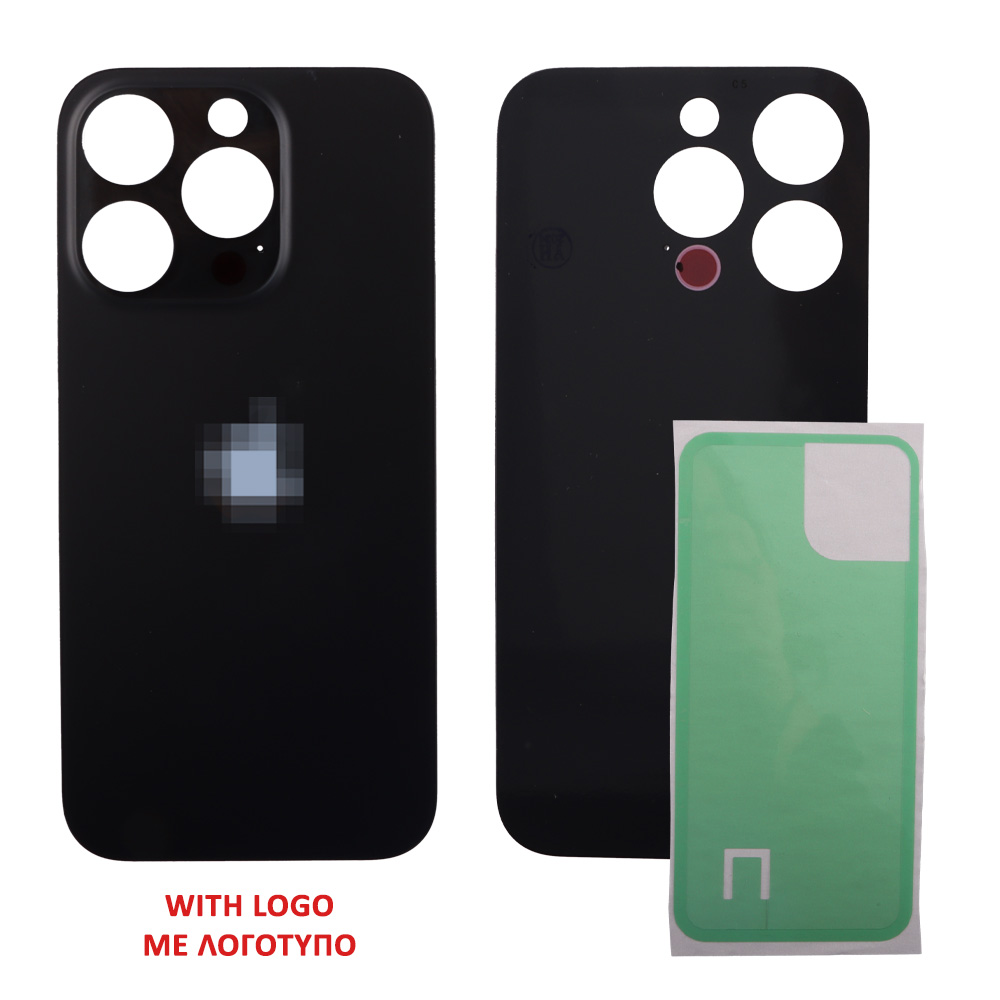 FOR IPHONE 15 PRO BATTERY COVER + ΑΥΤΟΚΟΛΛΗΤΗ ΤΑΙΝΙΑ ΑΔΙΑΒΡΟΧΟΠΟΙΗΣΗΣ TITANIUM BLACK 3P OR