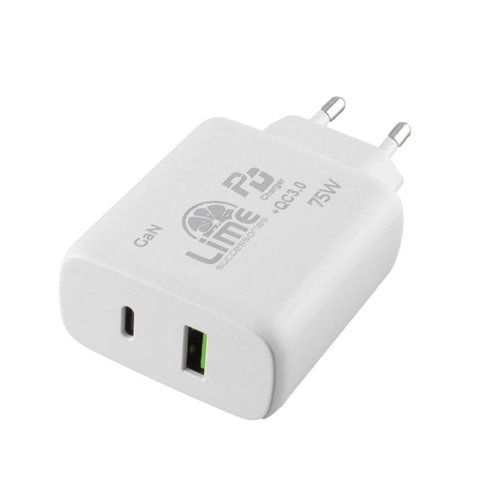LIME TYPE C GAN PD 3.0 DUAL SUPER FAST TRAVEL LTC75W 4.0A PD 54W + USB QC 3.0 21W TOTAL 75W WHITE - Image 7