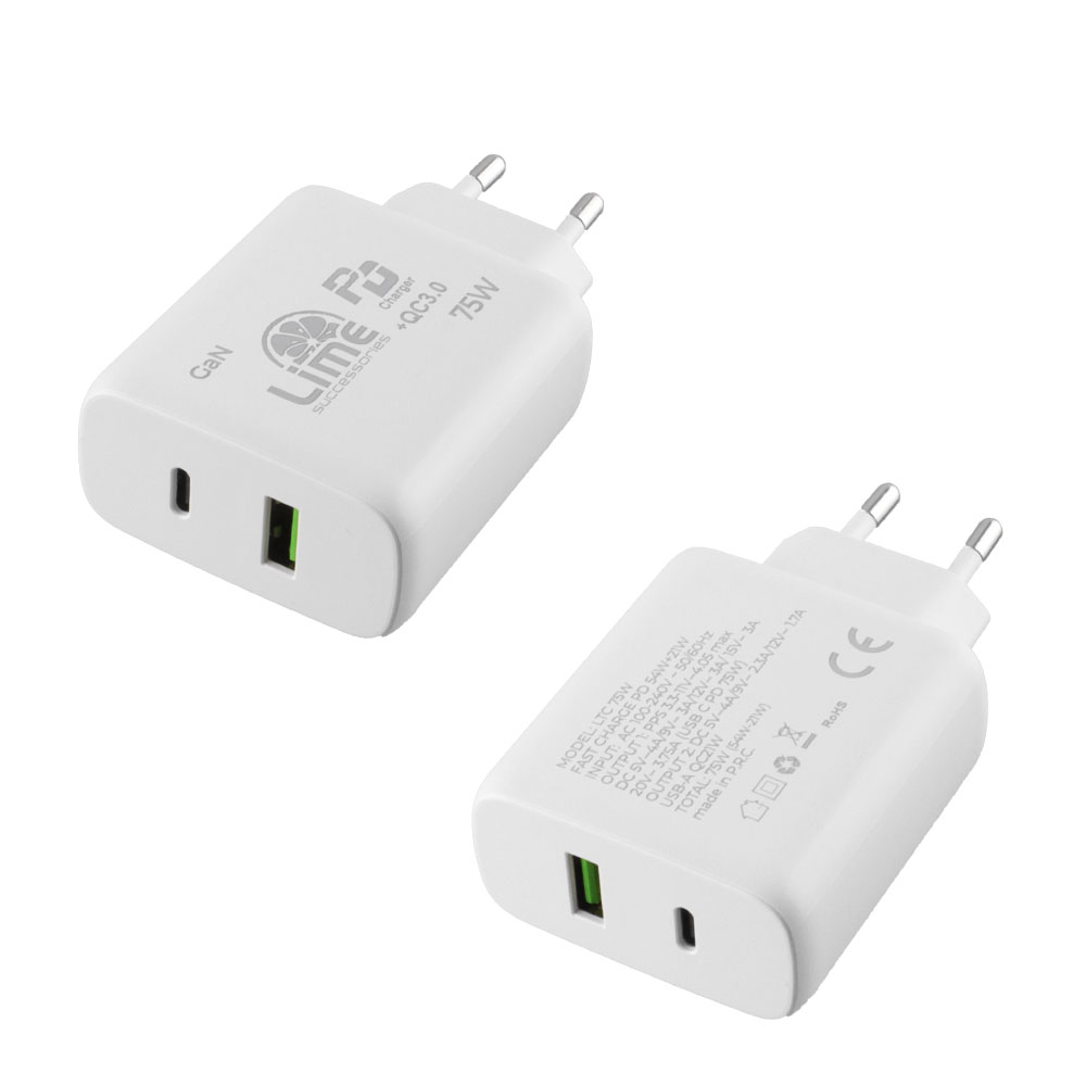 LIME TYPE C GAN PD 3.0 DUAL SUPER FAST TRAVEL LTC75W 4.0A PD 54W + USB QC 3.0 21W TOTAL 75W WHITE - Image 5