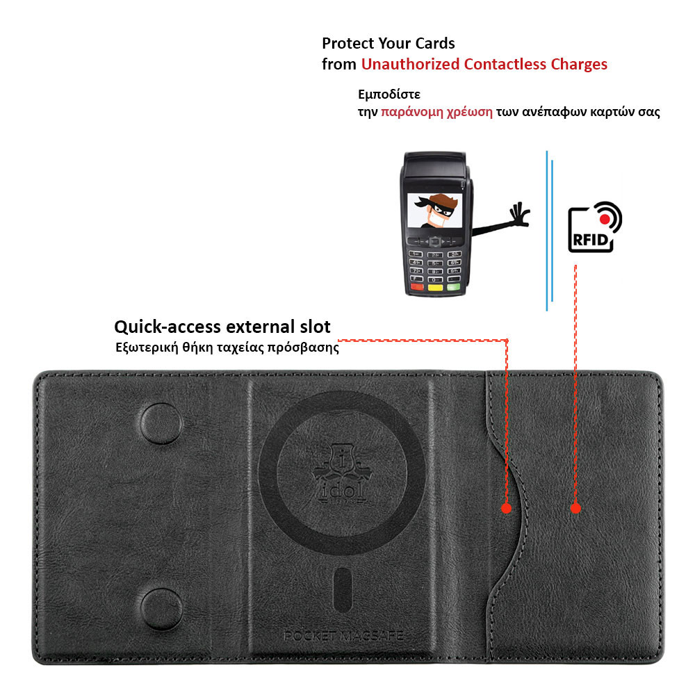 IDOL 1991 LEATHER POCKET MAGSAFE ANTI-RF CARD WALLET BLACK - Image 8