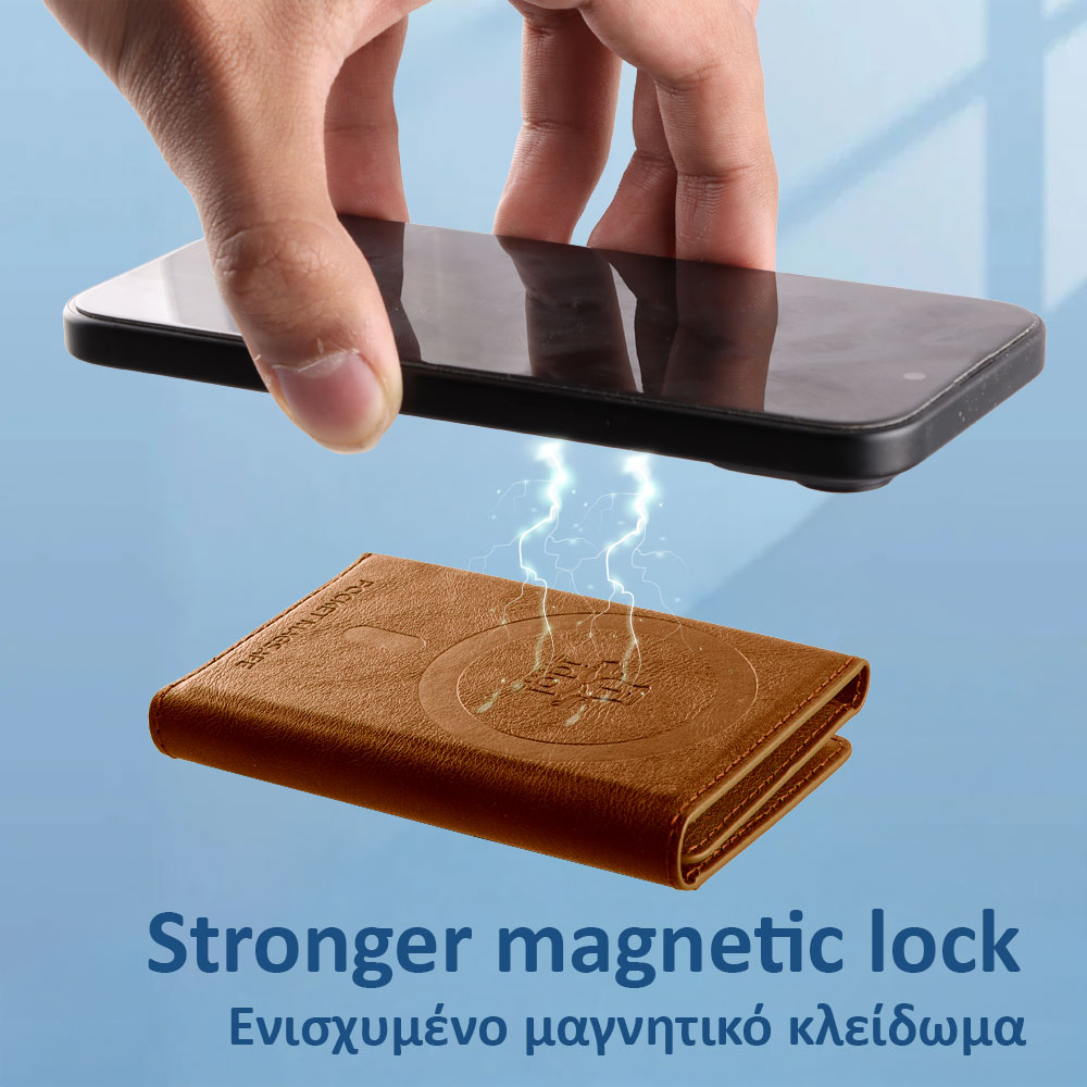 IDOL 1991 LEATHER POCKET MAGSAFE ANTI-RF CARD WALLET CAMEL - Image 5