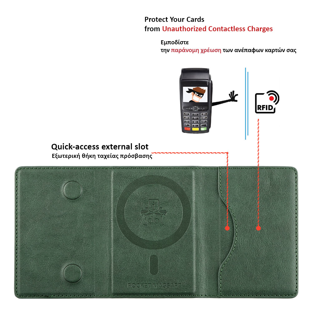 IDOL 1991 LEATHER POCKET MAGSAFE ANTI-RF CARD WALLET GREEN - Image 8