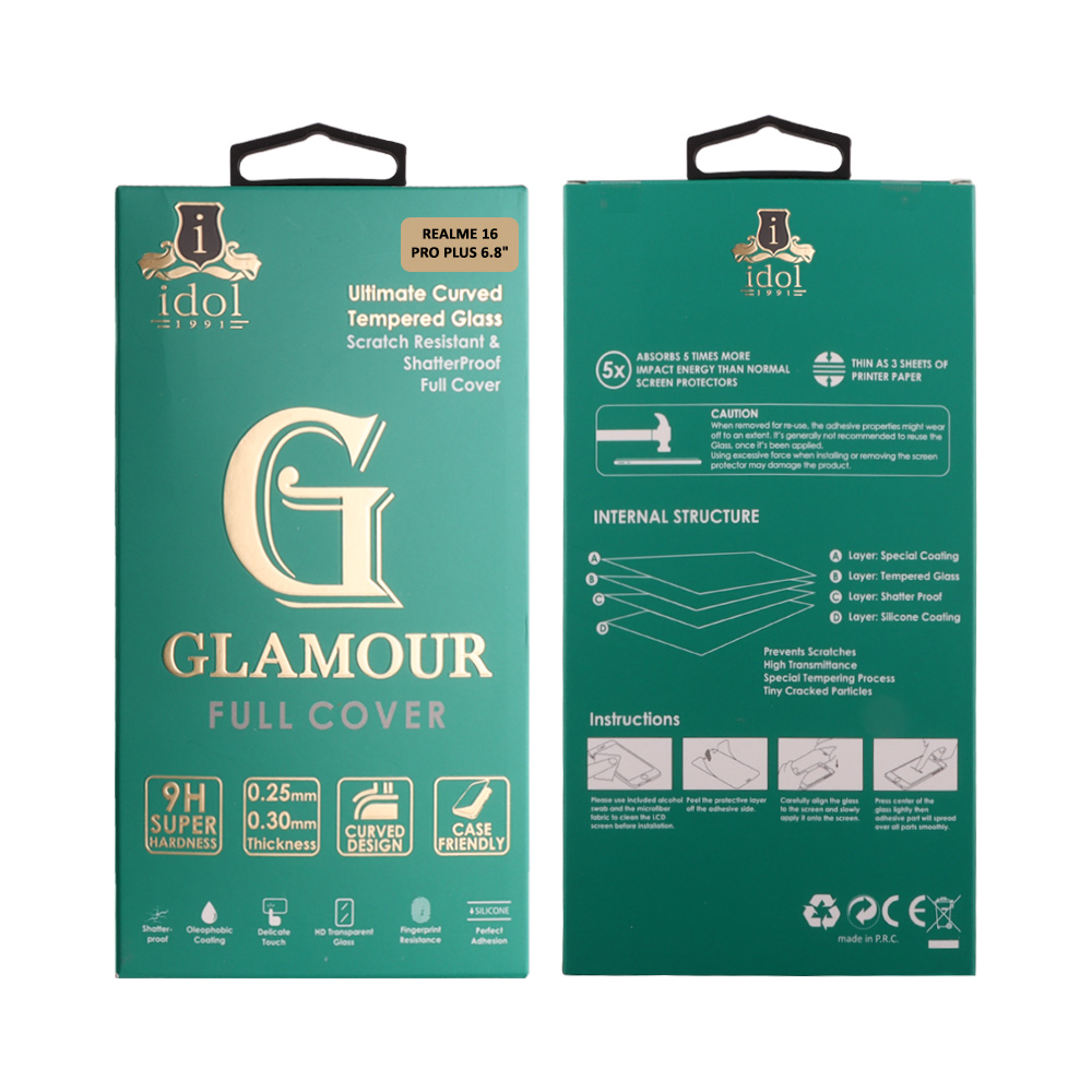 IDOL 1991 TEMPERED GLASS REALME 16 PRO PLUS 6.8" 9H 0.30mm GLAMOUR FULL COVER 3D EDGE GLUE FINGER UNLOCK BLACK - Image 2