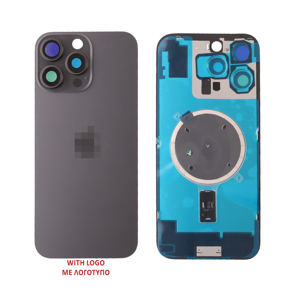 FOR IPHONE 16 PRO MAX BATTERY COVER + CAMERA LENS + METAL PLATE + MAGSAFE TITANIUM BLACK