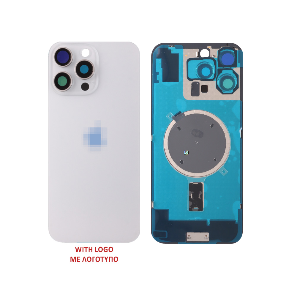 FOR IPHONE 16 PRO BATTERY COVER + CAMERA LENS + METAL PLATE + MAGSAFE TITANIUM WHITE