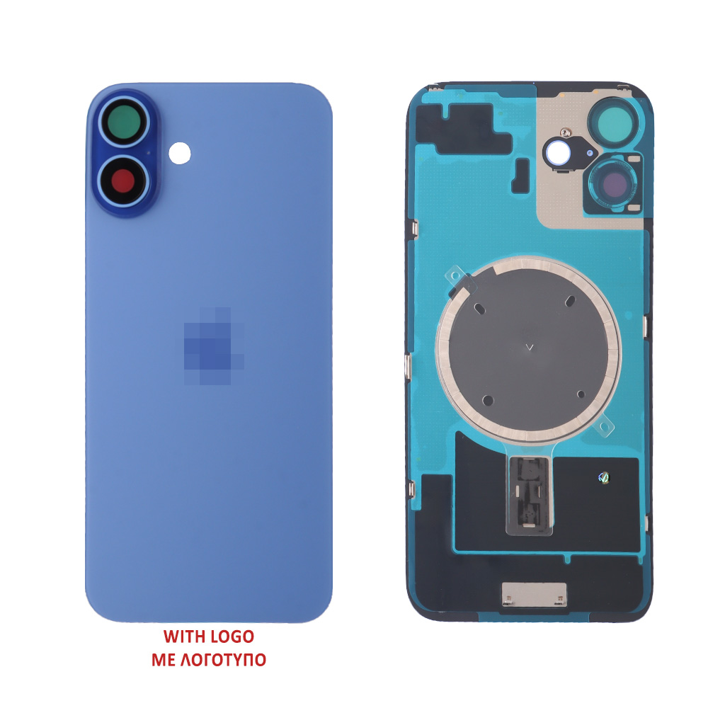 FOR IPHONE 16 PLUS BATTERY COVER + CAMERA LENS + METAL PLATE + MAGSAFE ULTRAMARINE
