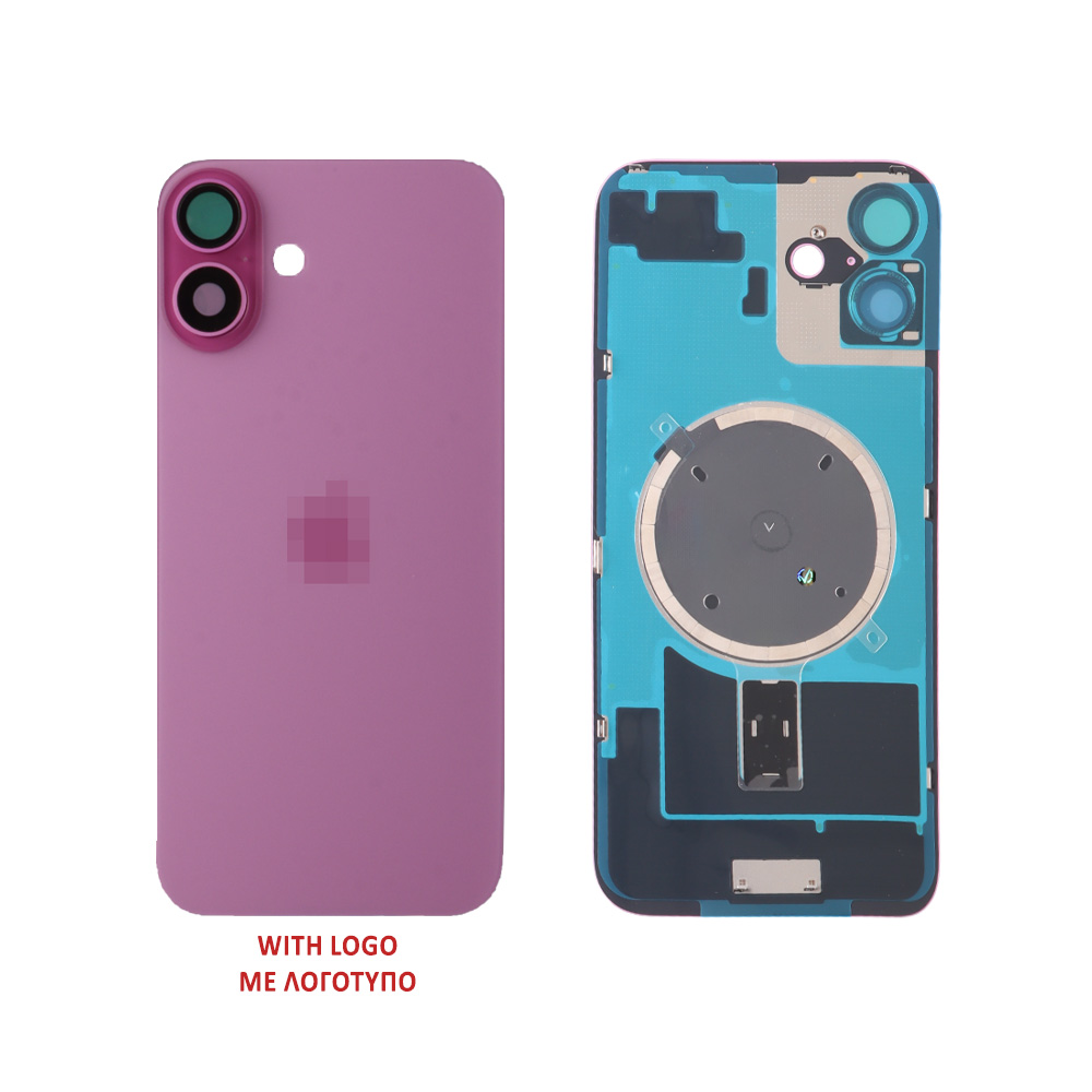 FOR IPHONE 16 BATTERY COVER + CAMERA LENS + METAL PLATE + MAGSAFE PINK