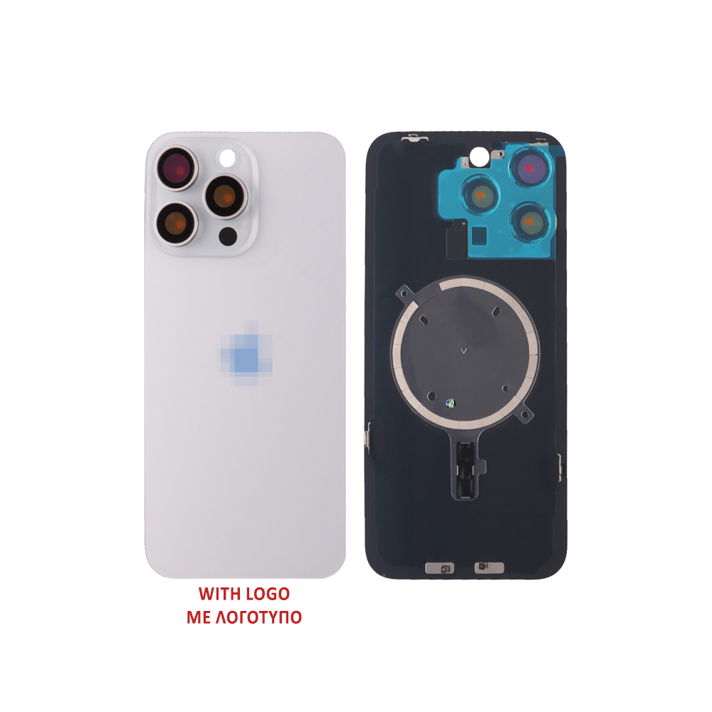 FOR IPHONE 15 PRO BATTERY COVER + CAMERA LENS + METAL PLATE + MAGSAFE TITANIUM WHITE