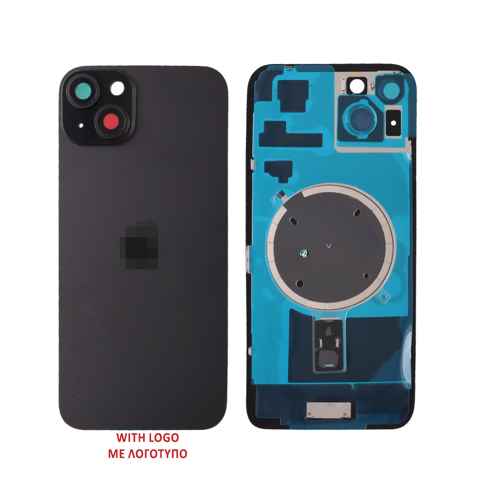 FOR IPHONE 15 PLUS BATTERY COVER + CAMERA LENS + METAL PLATE + MAGSAFE BLACK
