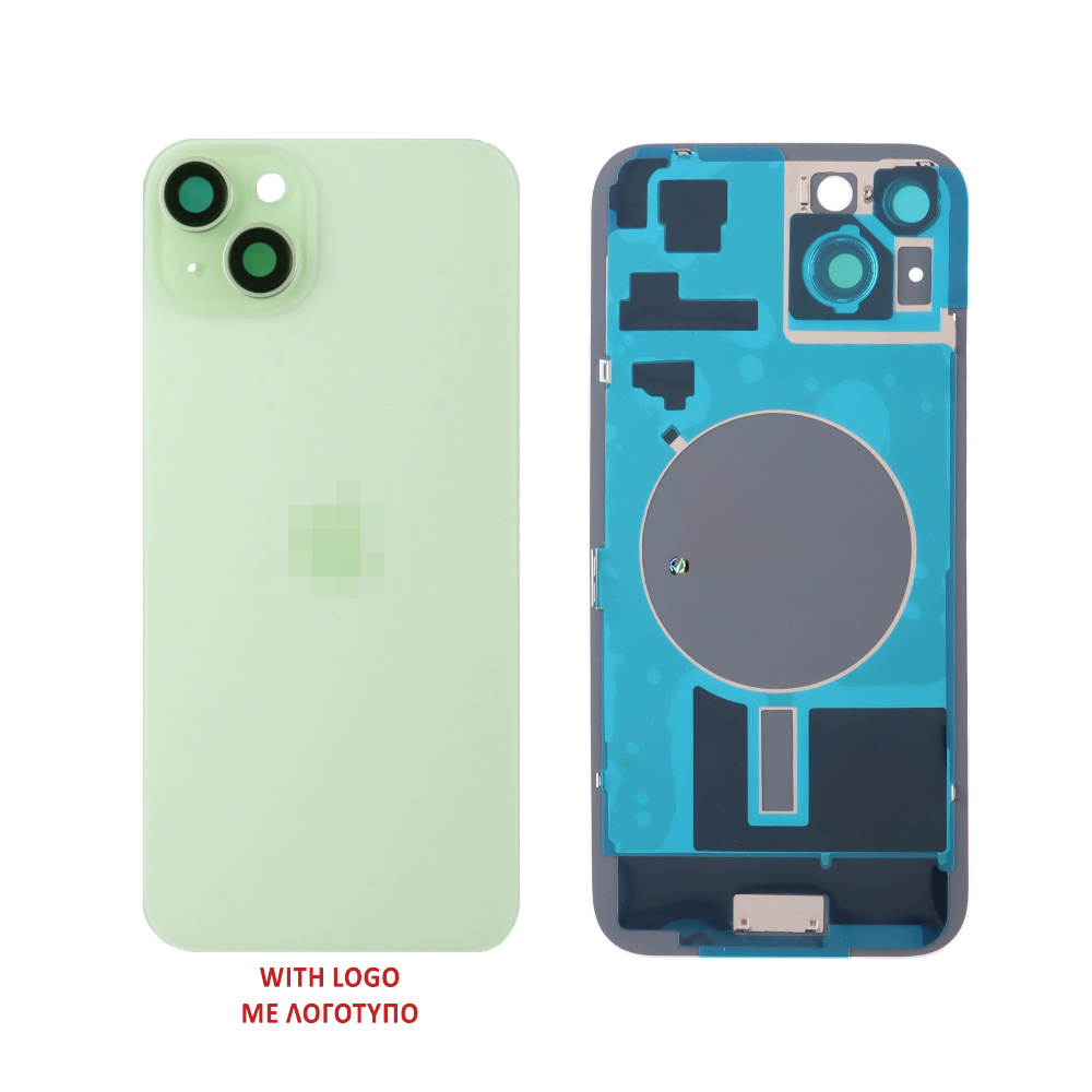 FOR IPHONE 15 PLUS BATTERY COVER + CAMERA LENS + METAL PLATE + MAGSAFE GREEN