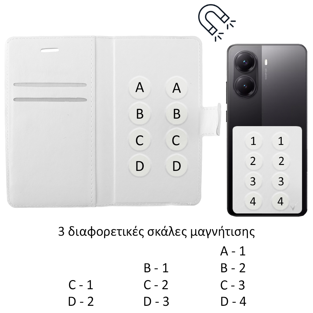 VOLTE-TEL ΘΗΚΗ UNIVERSAL 5.7"-6.3" LEATHER BOOK 3M MAGNET WHITE - Image 3