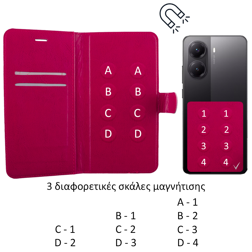 VOLTE-TEL ΘΗΚΗ UNIVERSAL 5.7"-6.3" LEATHER BOOK 3M MAGNET PINK - Image 3