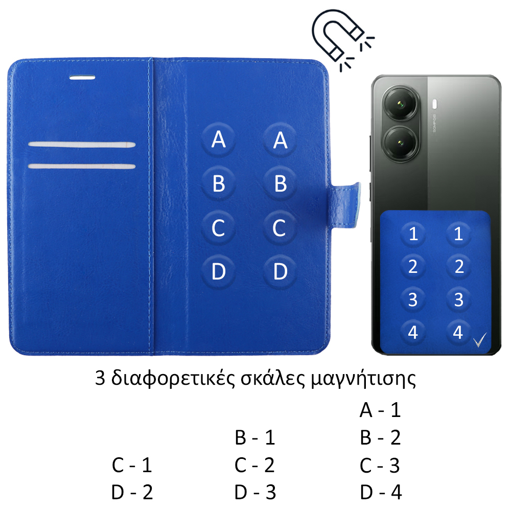 VOLTE-TEL ΘΗΚΗ UNIVERSAL 4.0"-4.6" LEATHER BOOK 3M MAGNET BLUE - Image 3