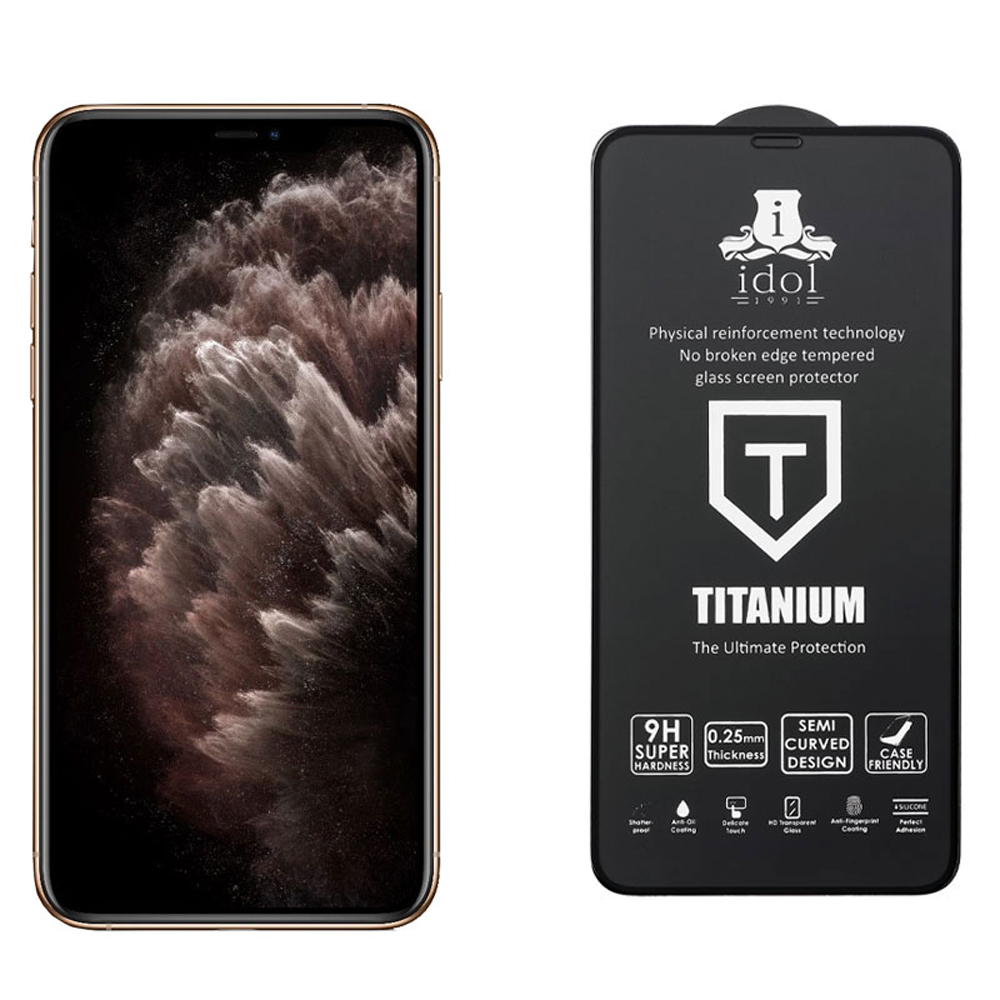 IDOL 1991 TITANIUM TEMPERED GLASS IPHONE 11 PRO MAX/XS MAX 6.5in 9H 0.25mm SEMI CURVED FULL GLUE BLACK - Image 5