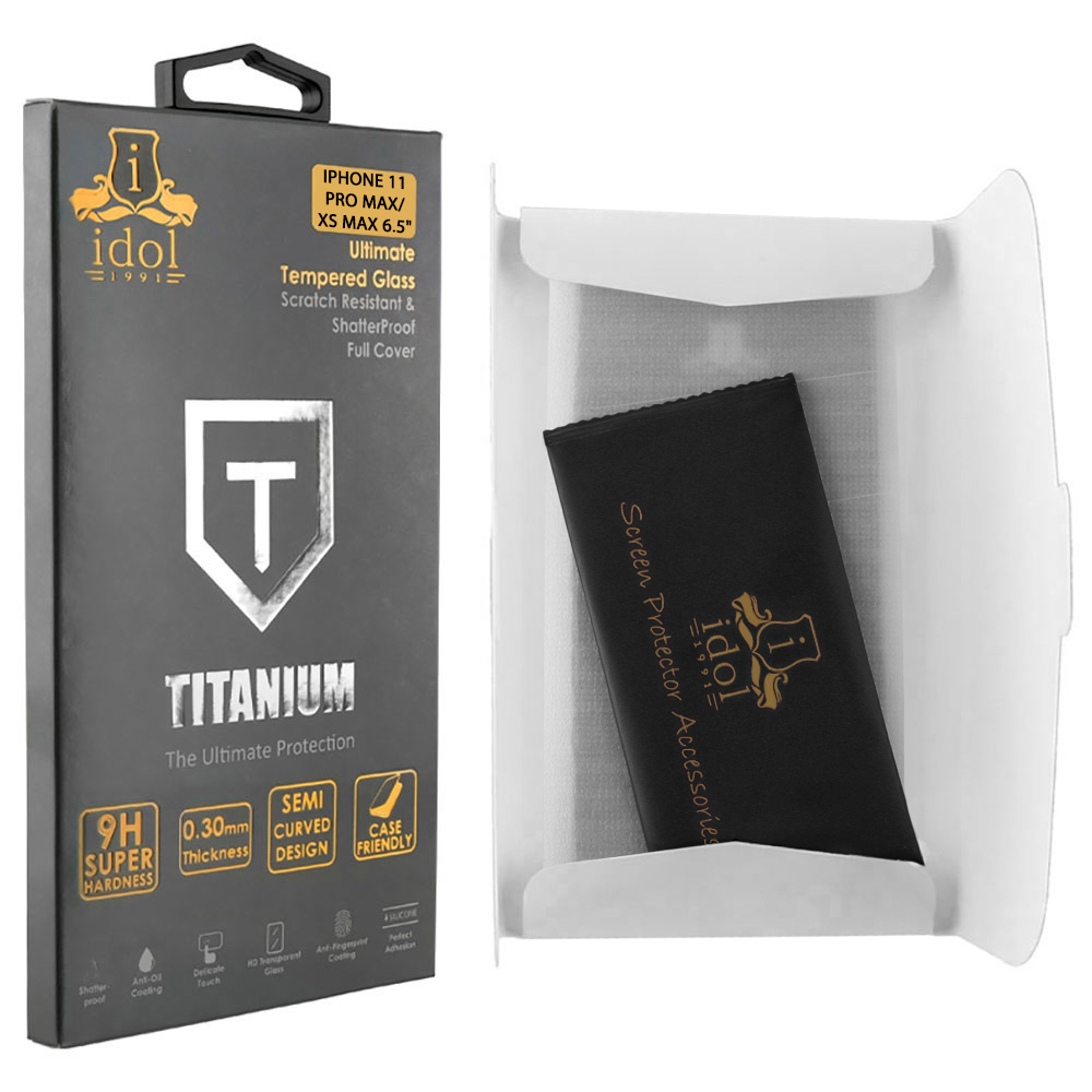 IDOL 1991 TITANIUM TEMPERED GLASS IPHONE 11 PRO MAX/XS MAX 6.5in 9H 0.25mm SEMI CURVED FULL GLUE BLACK - Image 4