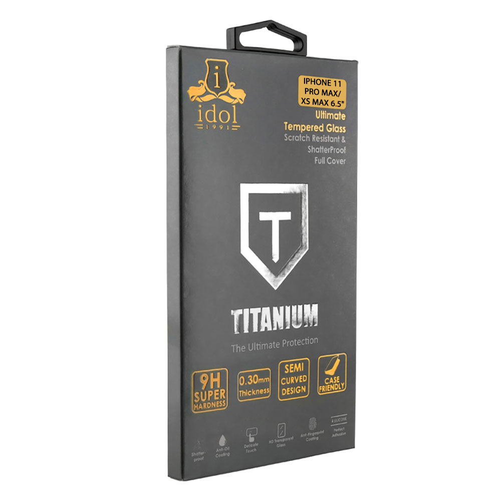 IDOL 1991 TITANIUM TEMPERED GLASS IPHONE 11 PRO MAX/XS MAX 6.5in 9H 0.25mm SEMI CURVED FULL GLUE BLACK - Image 2