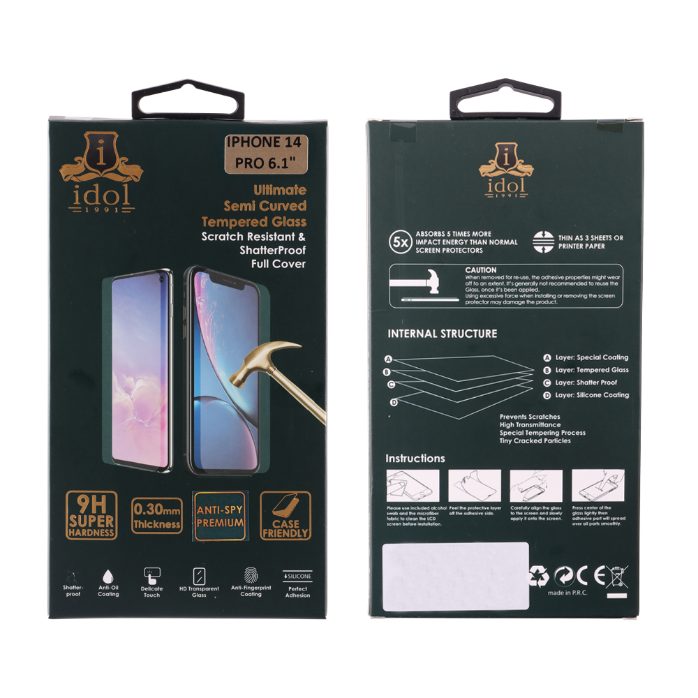 IDOL 1991 SPECIAL TEMPERED GLASS IPHONE 14 PRO 6.1in 9H 0.25mm FULL GLUE SEMI CURVED FULL COVER BLACK - Image 3