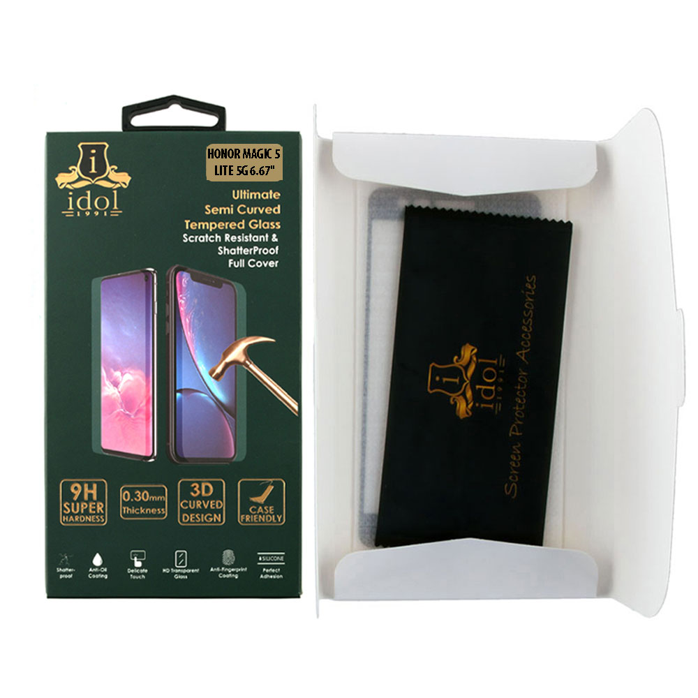 IDOL 1991 GLAMOUR TEMPERED GLASS HONOR MAGIC 5 LITE 5G 6.67in 9H 0.30mm FULL COVER 3D FULL GLUE FINGER UNLOCK BLACK+SQUEEZY CARD - Image 3