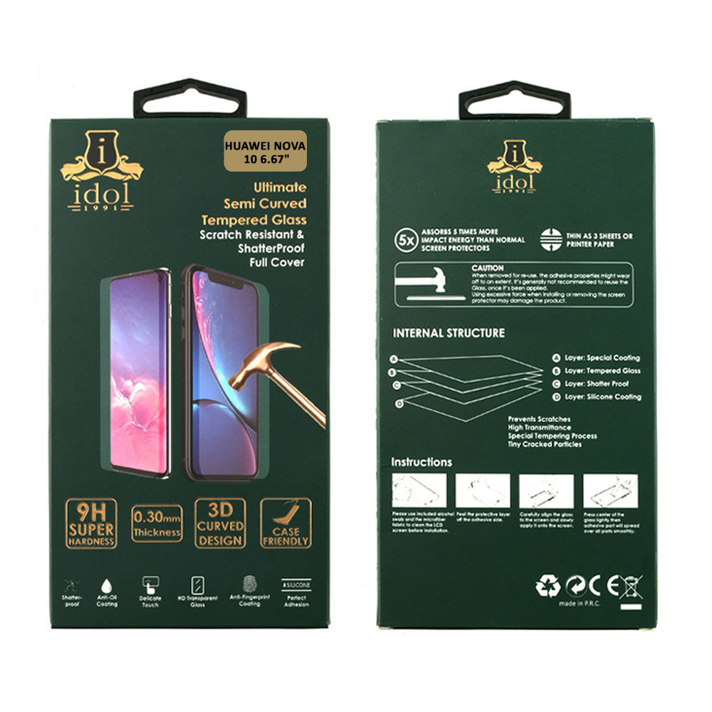 IDOL 1991 GLAMOUR TEMPERED GLASS HUAWEI NOVA 10 6.67in 9H 0.30mm FULL COVER 3D EDGE GLUE FINGER UNLOCK BLACK - Image 4