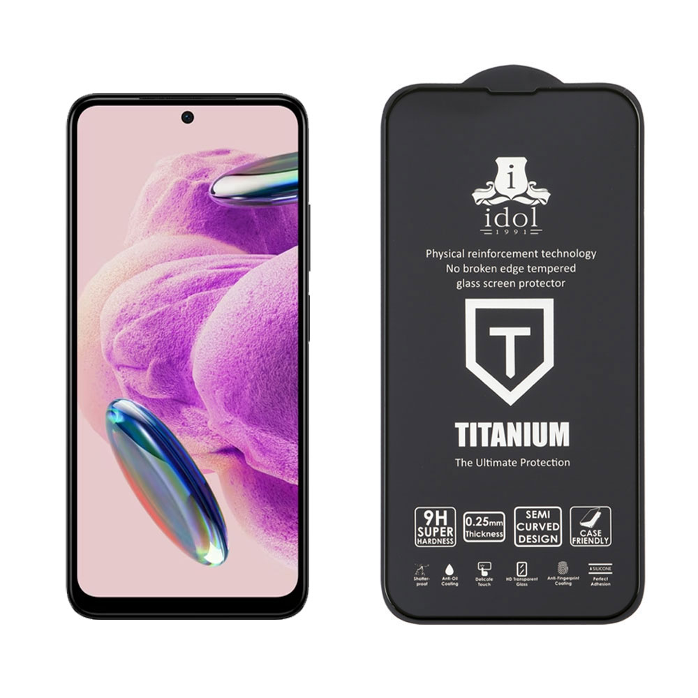 IDOL 1991 TITANIUM TEMPERED GLASS XIAOMI REDMI NOTE 12S 6.43in 9H 0.25mm SEMI CURVED FULL GLUE BLACK - Image 5