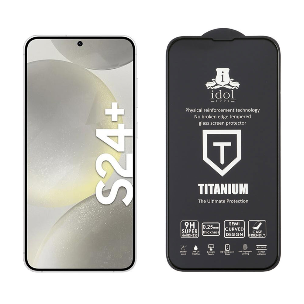 IDOL 1991 TITANIUM TEMPERED GLASS SAMSUNG S24 PLUS 5G 6.7in 9H 0.2mm SEMI CURVED FINGER UNLOCK FULL GLUE ULTRA THIN BLACK - Image 5
