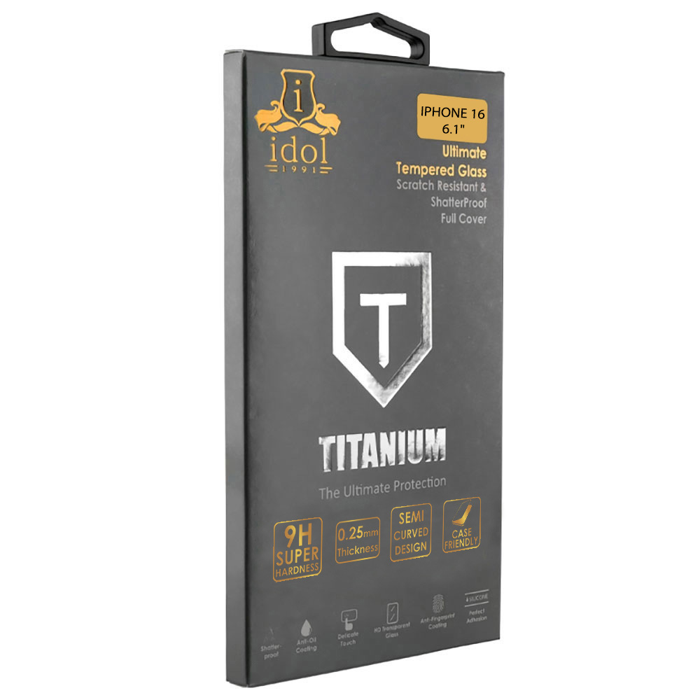 IDOL 1991 TITANIUM TEMPERED GLASS IPHONE 16 6.1in 9H 0.25mm SEMI CURVED FULL GLUE BLACK - Image 2