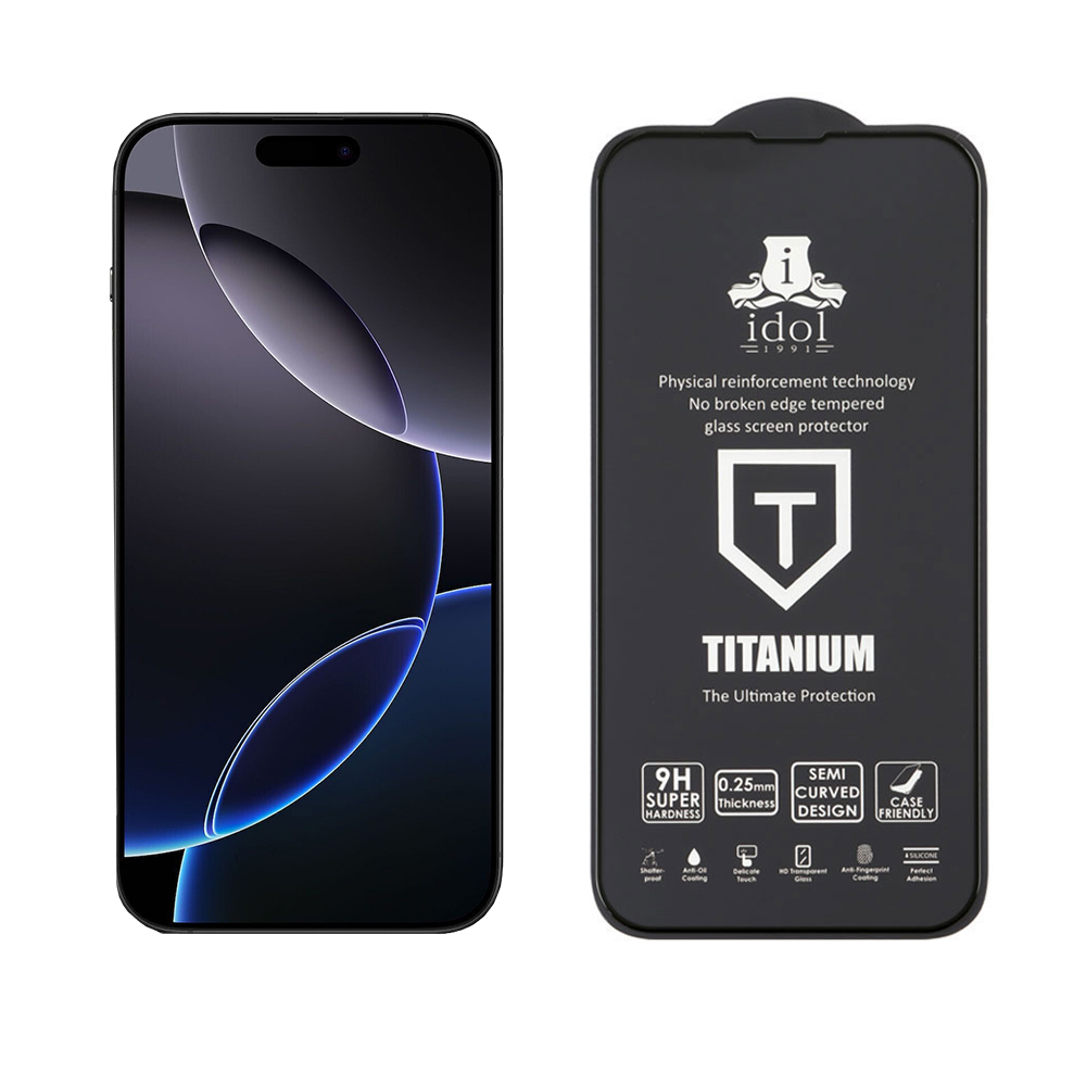 IDOL 1991 TITANIUM TEMPERED GLASS IPHONE 16 PRO MAX 6.9in 9H 0.25mm SEMI CURVED FULL GLUE BLACK - Image 5